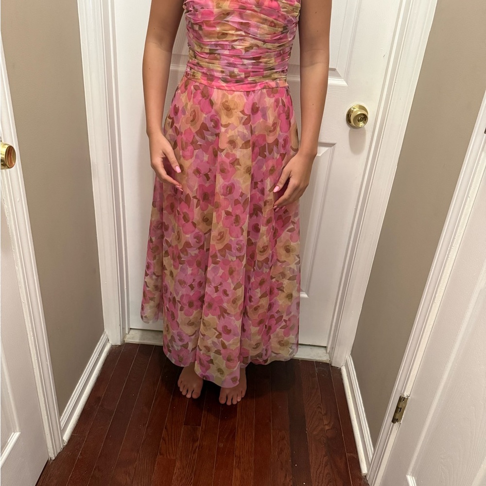 Strapless Floral Pink Dress